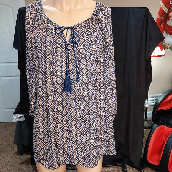 Sami & Jo Peasant Blouse - Navy & Tan - Size 2X - Picture 2 of 9